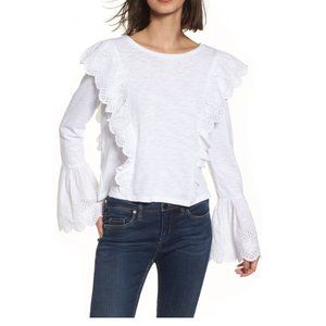 White Bell Sleeve Ruffle Eyelet top